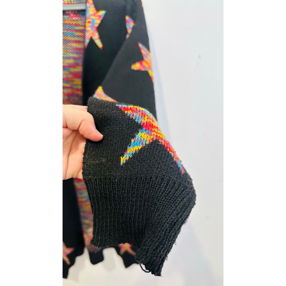Unbranded Black Multicolor Five Point Star Oversized Sweater Cardigan sz XL - Picture 6 of 10